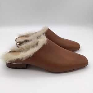 Pour la Victorie Sebina Flats Brandy Leather Fur Trim